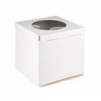 Коробка для торта 300х300х450 белая С ОКНОМ + донышко