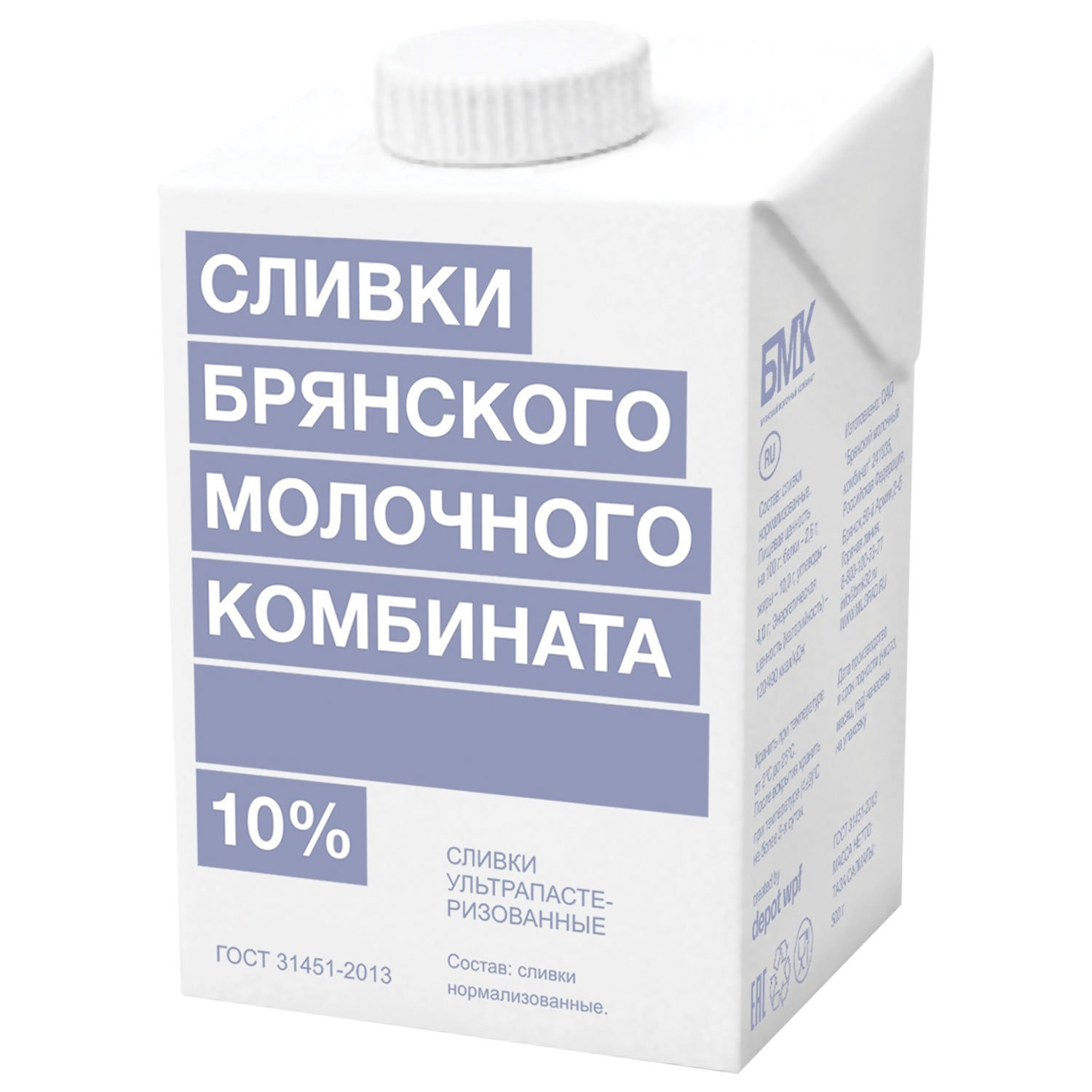 Сливки 10% БМК ультрапастеризованные 500гр/12