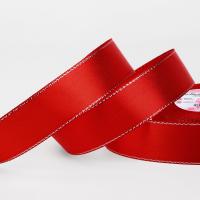 Лента атласная 25мм*25м серебряные нити №026 красный