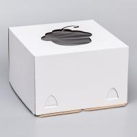 Коробка для торта 300х300х190 Окно "ПИРОЖЕНКА", с усиленным дном, БЕЗ РУЧЕК