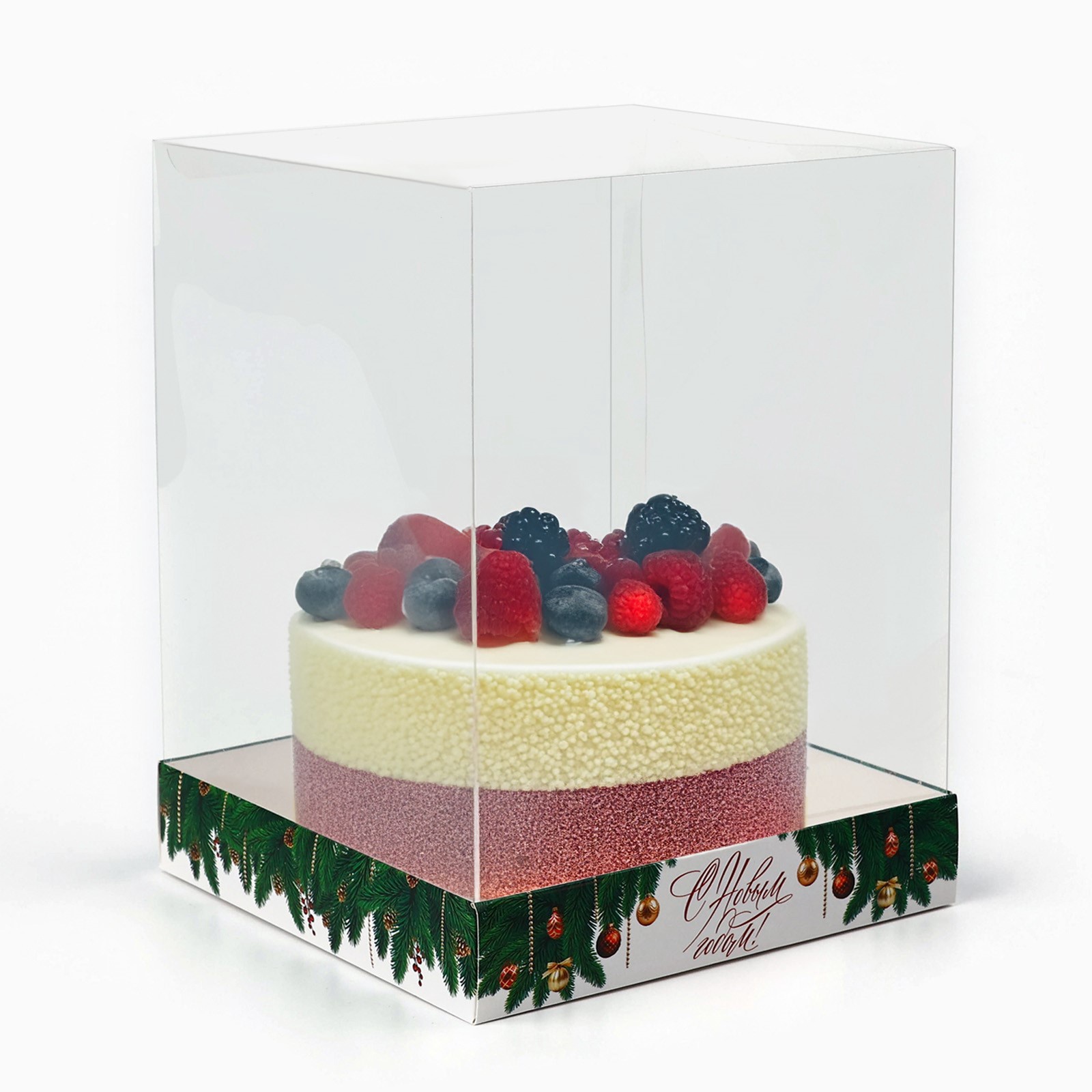 Коробка НОВОГОДНЯЯ для бенто-тортов 155х155х200 "Новогоднее настроение" 10454698