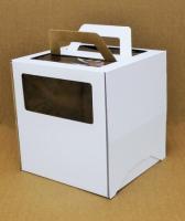 Коробка для торта 280х280х300 белая С ОКНОМ И РУЧКАМИ