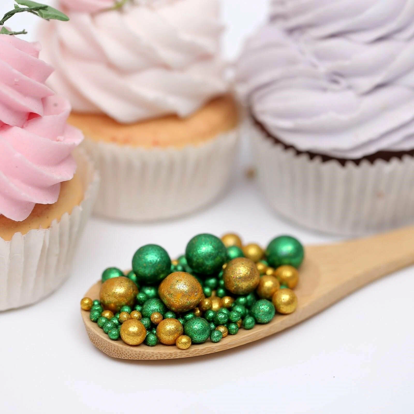 Посыпка жемчуг БЛЕСК зеленый/золотой 100г №716