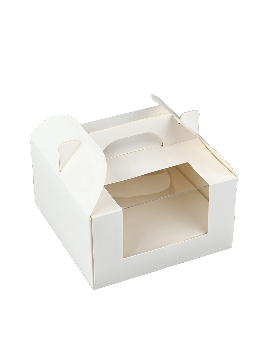 Коробка для бенто-тортов 140х140х80 сундучок с окном и ручками 10650663