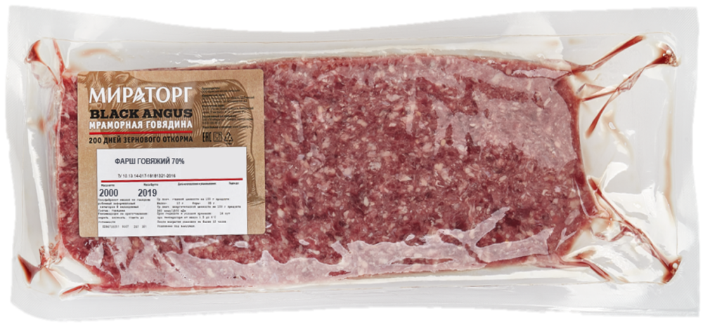 Фарш говяжий 70% BLACK ANGUS 2кг Мираторг