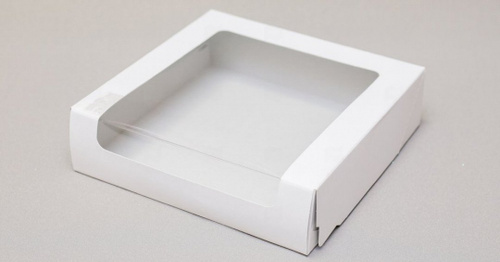 Коробка для торта 225х225х60 белая с окном