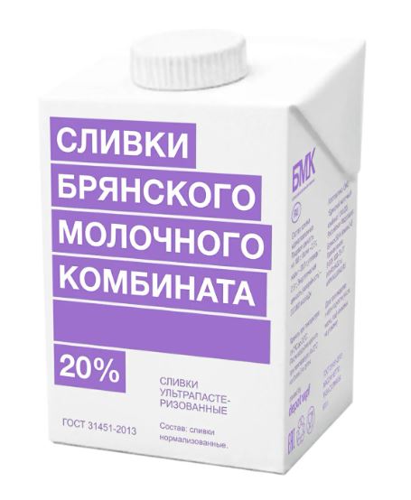Сливки 20% БМК ультрапастеризованные 500гр /12