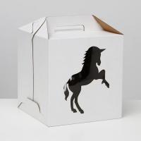 Коробка для торта 260х260х280 СУНДУЧОК, ОКНО "ЕДИНОРОГ", С РУЧКАМИ