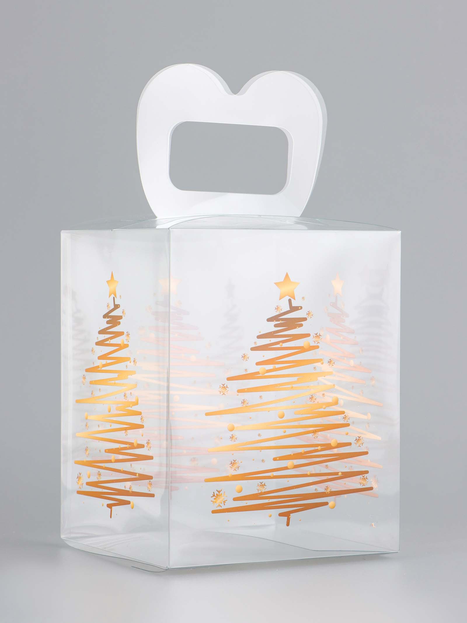 Коробка НОВОГОДНЯЯ для бенто-тортов ПВХ "ЕЛОЧКА" 12х12х15см 10407778