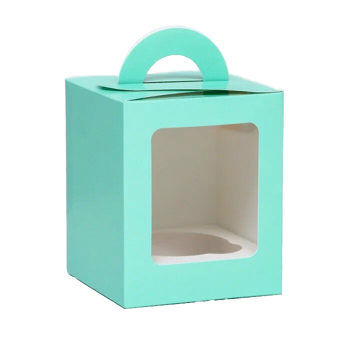 Коробка для 1 капкейка 92х92х111 ЗЕЛЕНАЯ С ОКНОМ 9569283