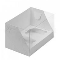 Коробка для 2 капкейков 160х100х100 белая с прозрачной крышкой