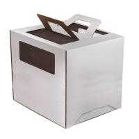 Коробка для торта 220х220х240 белая С ОКНОМ И РУЧКАМИ