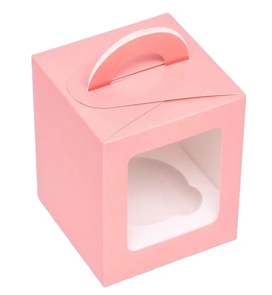 Коробка для 1 капкейка 92х92х111 РОЗОВАЯ С ОКНОМ 9569280