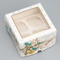 Коробка для 4 капкейков НОВОГОДНЯЯ "Новогодних чудес" 160х160х100 9771489