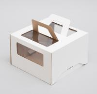 Коробка для торта 280х280х200 белая С ОКНОМ И РУЧКАМИ