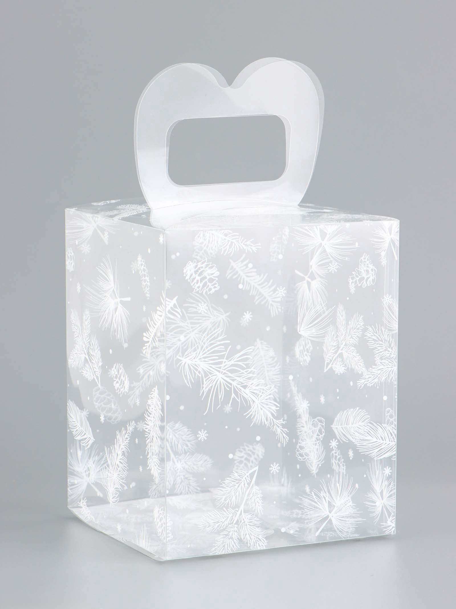 Коробка НОВОГОДНЯЯ для бенто-тортов ПВХ "Новогодние веточки" 12х12х15см 10407777