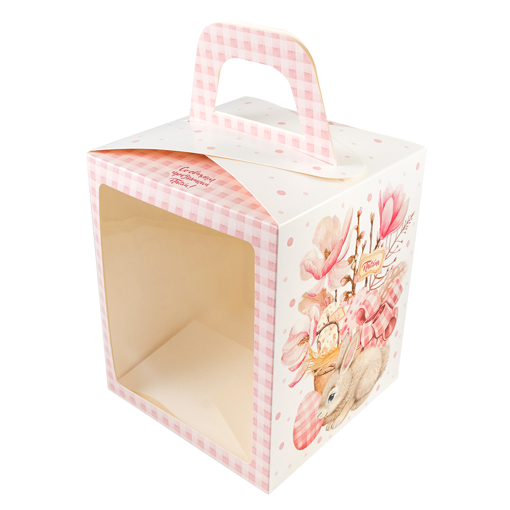 Коробка для кулича ПАСХАЛЬНЫЙ БУКЕТ 150х150х180 с окном 10967591