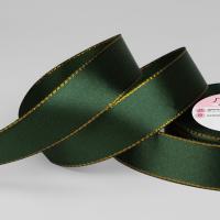 Лента атласная 25мм*25м золотые нити №049 зеленый