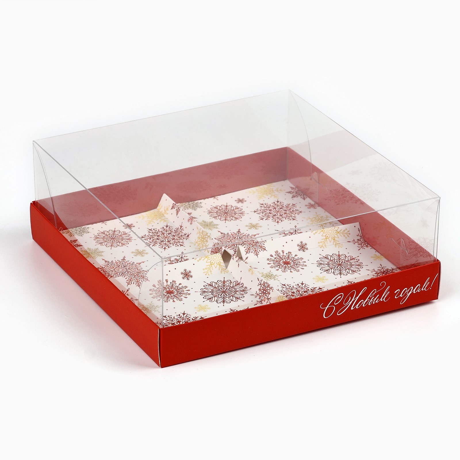 Коробка для 4 муссовых пирожных НОВОГОДНЯЯ "С Новым Годом" 175х175х65 9901763