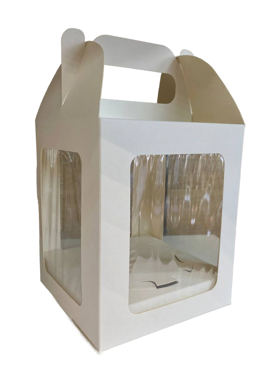 Коробка для кулича ламинированная 4 ОКНА 150х150х180