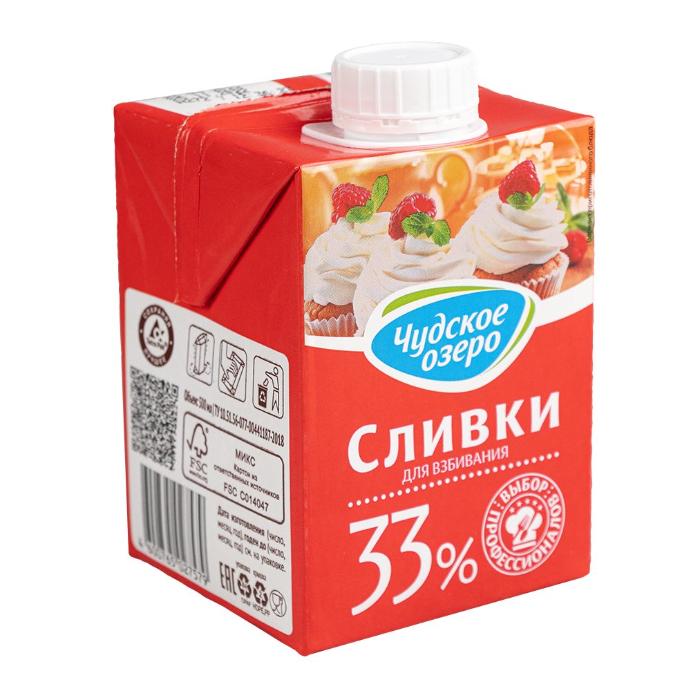Сливки 33% 500мл/12  Чудское озеро