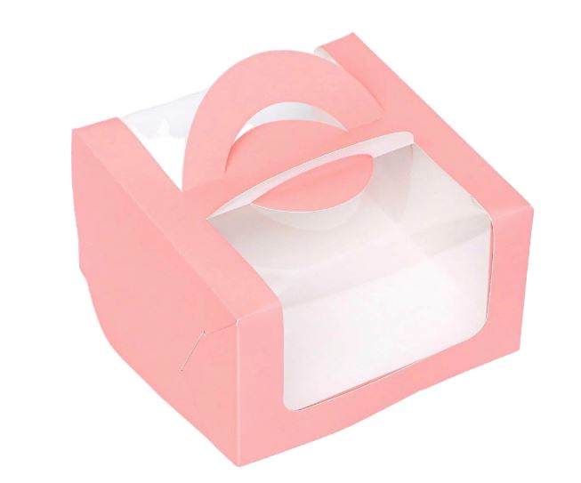 Коробка для бенто-тортов 140х140х80 РОЗОВАЯ с окном 9784532
