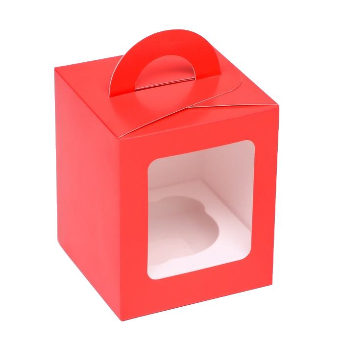 Коробка для 1 капкейка 92х92х111 КРАСНАЯ С ОКНОМ 9569282