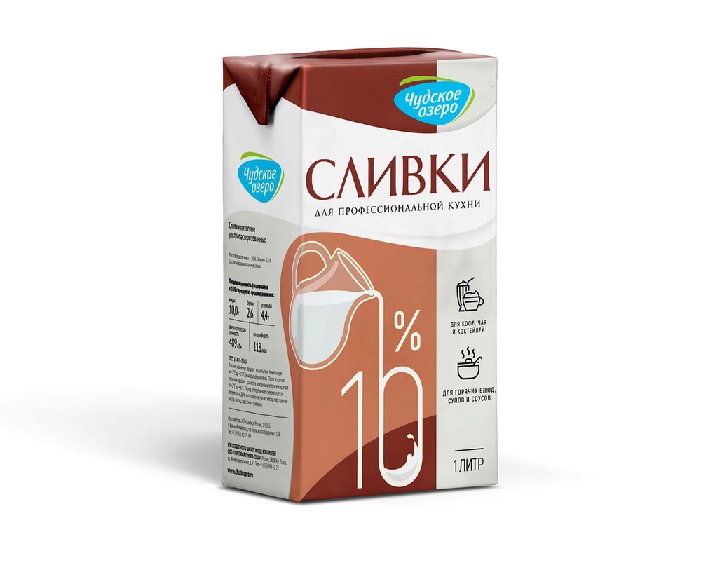 Сливки 10% 1л/12 Чудское озеро