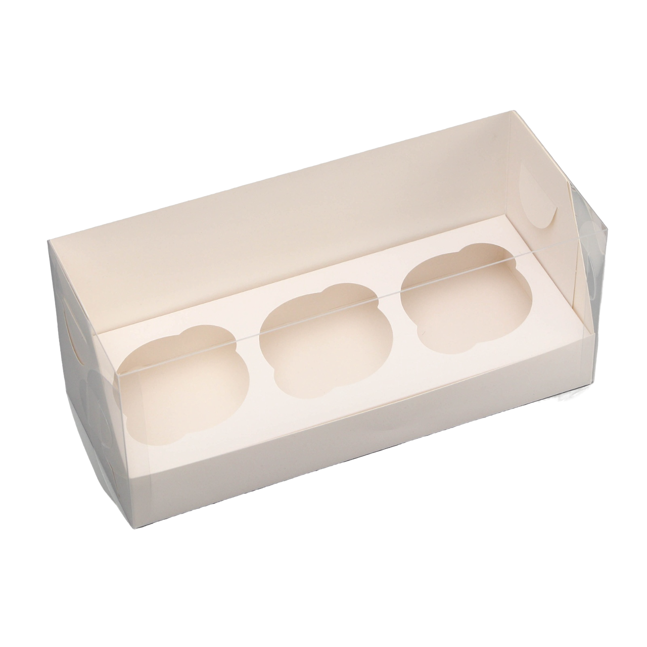 Коробка для 3 капкейков 240х100х100 КРЕМОВЫЙ С ОКНОМ 9724652