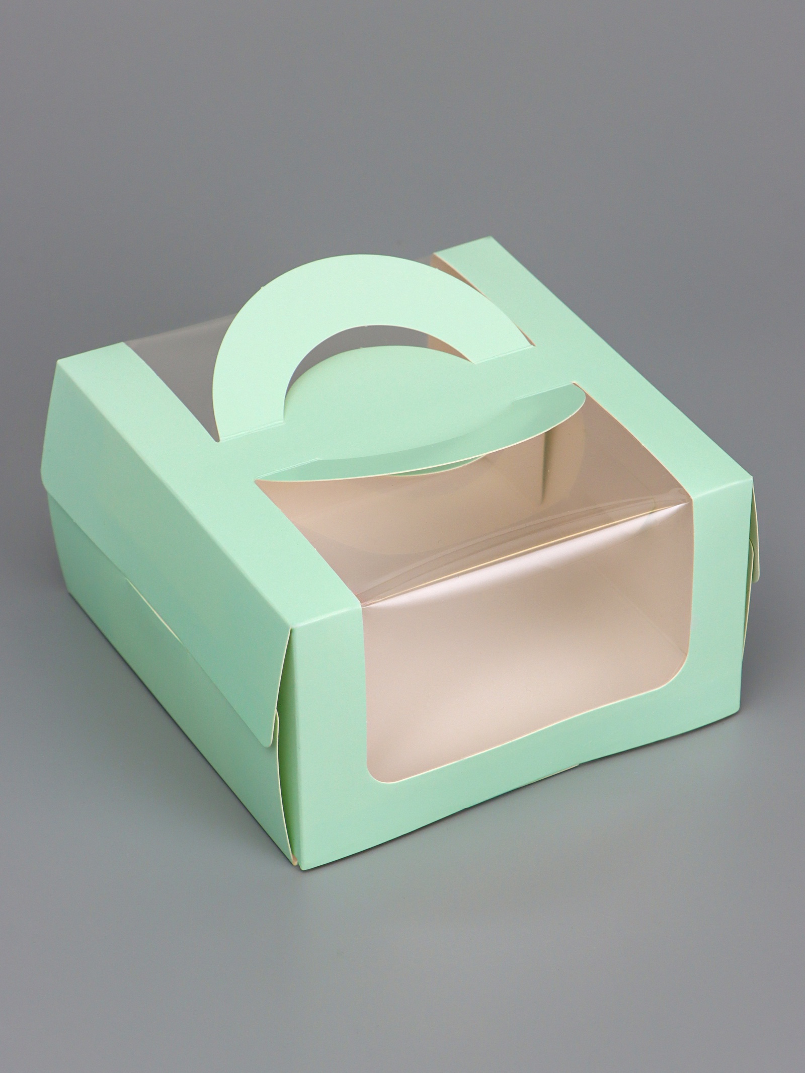 Коробка для бенто-тортов 140х140х80 цвет МЯТНЫЙ, с окном 9784529