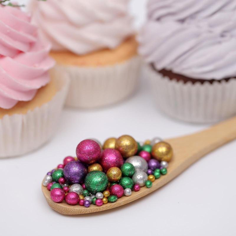 Посыпка жемчуг БЛЕСК (серебро,золото, фиолет., малина, зелен.) 100г №721