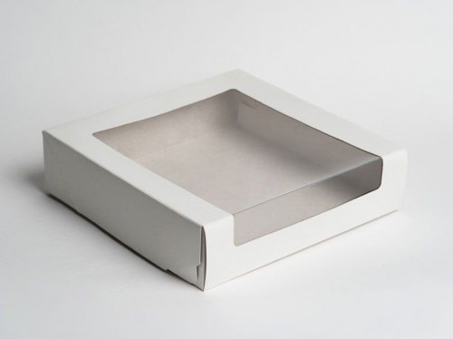 Коробка для торта 225х225х60 белая с окном