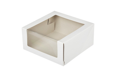 Коробка для торта 225х225х110 белая С ОКНОМ