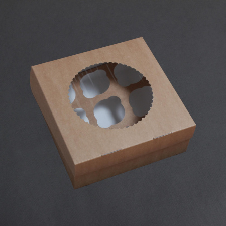 Коробка для 9 капкейков 250х250х100 крафт С ОКНОМ