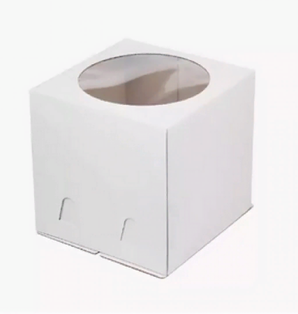Коробка для торта 240х240х260 белая С ОКНОМ + донышко