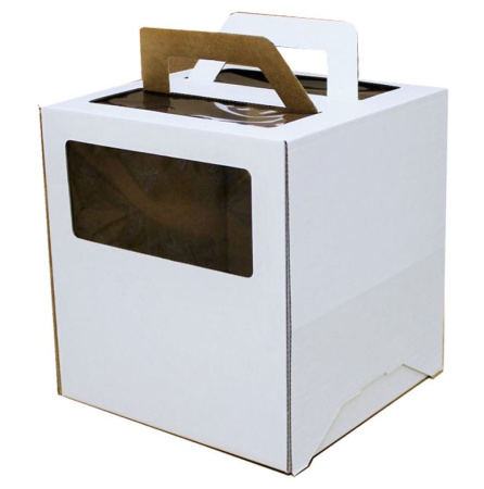 Коробка для торта 260x260x280мм С РУЧКАМИ С ОКНОМ КВАДРАТ