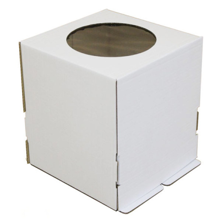 Коробка для торта 280х280х300 белая С ОКНОМ + донышко