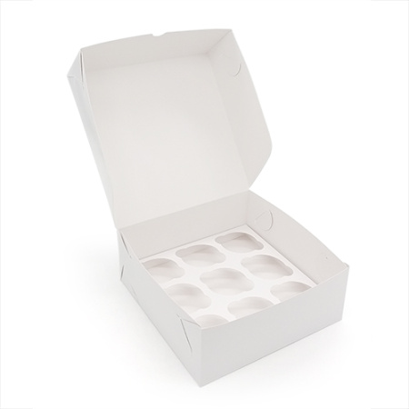 Коробка для 9 капкейков 250х250х100 белая БЕЗ окна