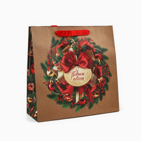 Пакет крафтовый НОВОГОДНИЙ "Новогодний венок" 30х30х12см 10335285