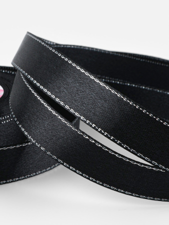 Лента атласная 15мм*25мм ЧЕРНАЯ с серебряным люрексом №39 10507972