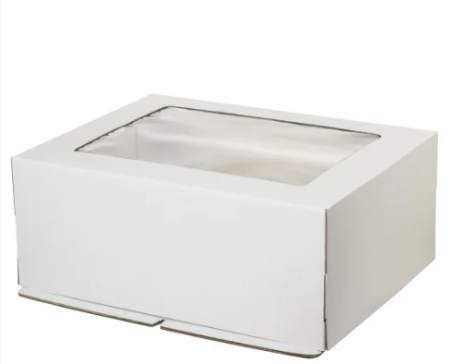 Коробка для торта 400х300х200 белая С ОКНОМ  + донышко