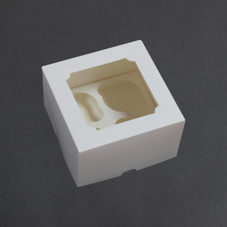 Коробка для 4 капкейков 160х160х100 белая С ОКНОМ