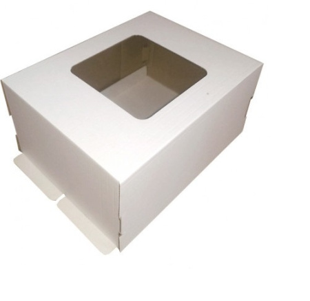 Коробка для торта 600х400х200 белая С ОКНОМ + донышко