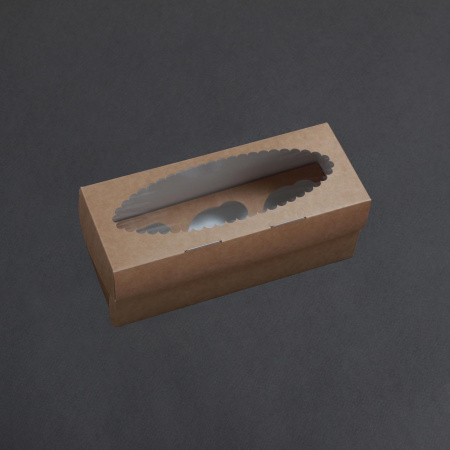 Коробка для 3 капкейков 250х100х100 крафт С ОКНОМ