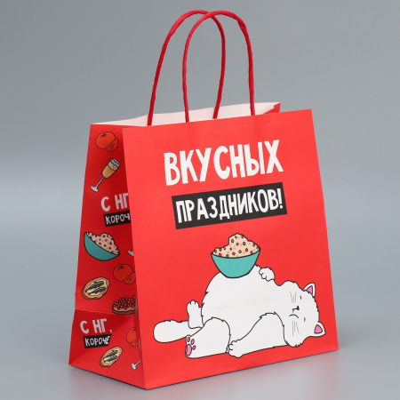 Пакет крафтовый НОВОГОДНИЙ "Вкусных праздников" 22х22х11см 9524133