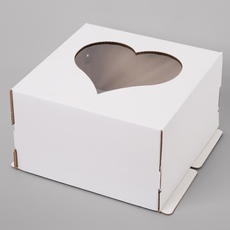 Коробка для торта 300х300х190 Окно "Сердце", с усиленным дном, БЕЗ РУЧЕК
