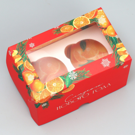 Коробка для 2 капкейков НОВОГОДНЯЯ "Сладкого Нового года" 160х100х100 9771212