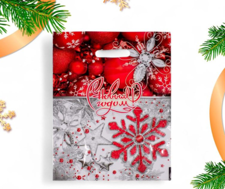 Пакет НОВОГОДНИЙ "Ледяной бисер" с вырубной ручкой 31х40 2737879
