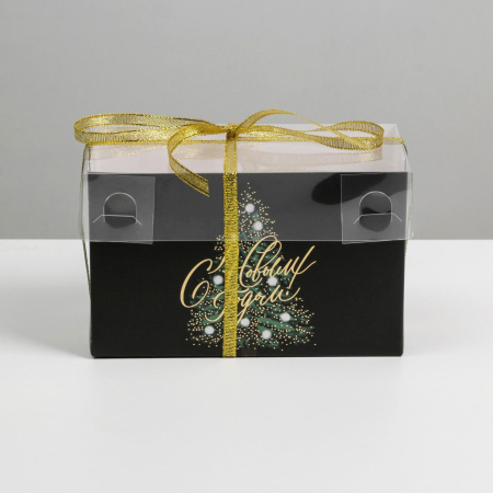 Коробка для 2 капкейков НОВОГОДНЯЯ "Елочка на Новый Год" 160х80х100 6929308