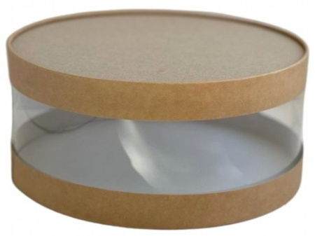 Коробка ШЛЯПНАЯ 200х100мм крафт с прозрач.стенками и окном 